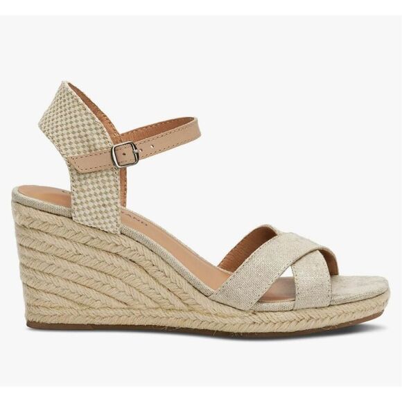 NIB Lucky Brand Maeylee Espadrille Wedge Sandals in Natural Platinum - Picture 2 of 7